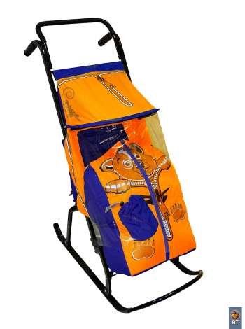 Санки-коляска RT "Снегурочка-2-Р" "МЕДВЕЖОНОК" — синий-оранжевый