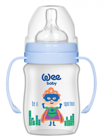 Бутылочка  для кормления WeeBaby Classic Plus, с ручкой, 150 мл, шир горлышко с силик. соской р-р1 — Супермен