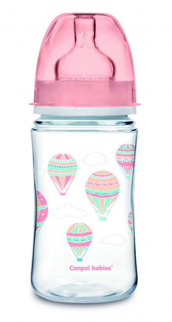 Бутылочка Canpol In the clouds, PP, EasyStart, с шир. горлышком, антиколик., арт. 35/225, 240 мл, 3м — розовый