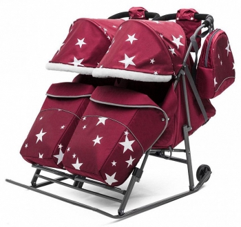Санки-коляска для двойни Pikate TWIN Звезды — бордо