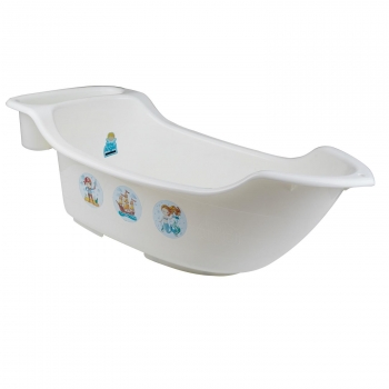 Ванночка детская Littel Angel "Жемчужинка" с карманом со сливом и термометром 55 л — слоновая кость