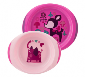 Набор тарелок Chicco 00016002100000, 12 мес.+, 2 шт. — розовый