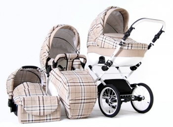 Коляска 3 в 1 Farfello Fly-Line — FY3 бежевый клетка