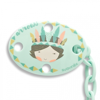 Держатель Suavinex д/пустышки от 0 мес. с овальным зажимом — гол.индеец