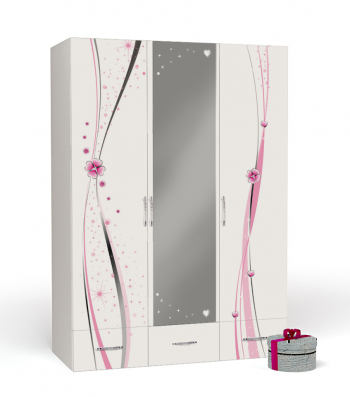 Шкаф 3х дверный ABC-KING Принцесса — с зеркалом, каркас белый
