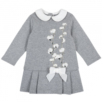 Платье Chicco, принт Цветочный хлопок, длинный рукав, цвет серый — Серый, р.92
