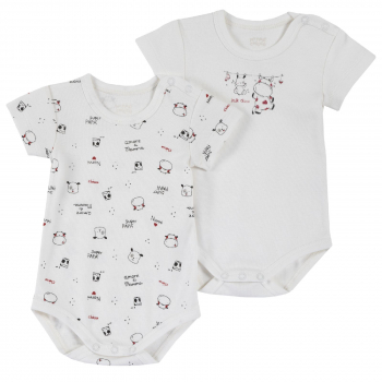 Боди (2 шт.) Chicco, принт Caw, короткий рукав, для мальчиков и девочек, цвет белый