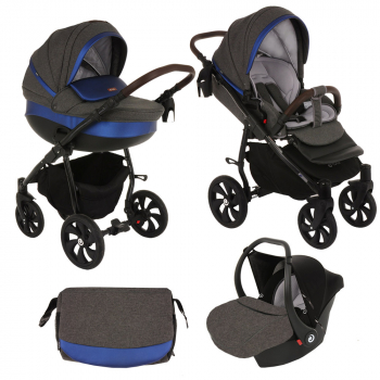 Коляска 3 в 1 Tutis Nanni — Серый+Кожа Синий Перламутр