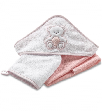 Махровое полотенце с капюшоном с вышивкой Italbaby PELUCHE (75*75 см), мочалка — розовый