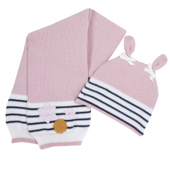 Шапка с шарфом Chicco для девочек, в полоску, цвет розовый
