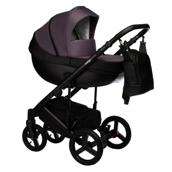 Коляска 3 в 1 Indigo TOUR ECO  — черная кожа+фиолетовый
