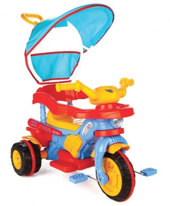 Трехколесный велосипед Pilsan "Best" с родительской ручкой — сине-красно-желтый