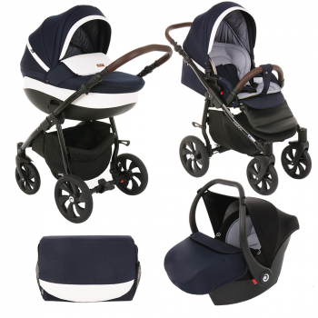 Коляска 3 в 1 Tutis Nanni — Тем.Синий+Кожа Белый
