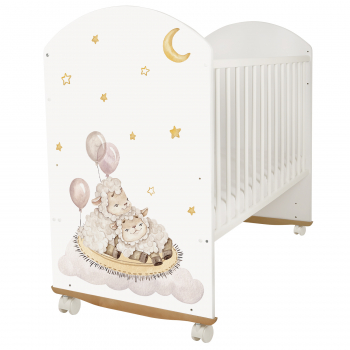 Детская кроватка Indigo "With Love" (колесо-качалка) массив березы — белый Овечки