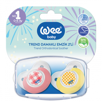 Набор ортодонтических сосок-пустышек WeeBaby TREND, 2 шт.в контейнере, с рождения — розовый,желтый