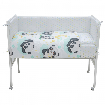 Комплект в кроватку Альма-няня 6 предметов "Пандочки" — мятный