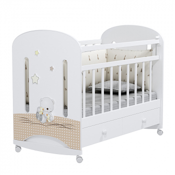 Детская кроватка Indigo Amici Nuvola (колесо-качалка с ящиком) — белый