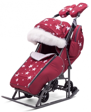 Санки-коляска Pikate Звезды — бордо