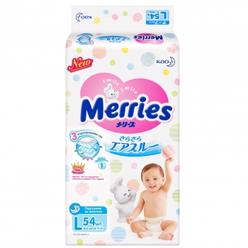 Подгузники Merries Air Through (9-14кг) — 54шт