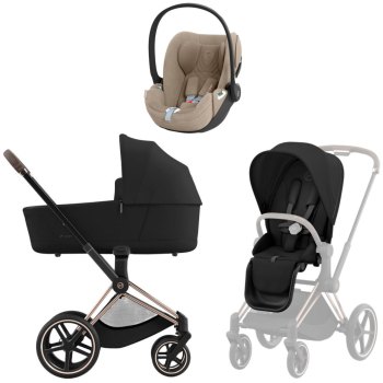 Коляска 3 в 1 Cybex Priam IV Rosegold Sepia Black и автокресло Cloud T i-Size — Cozy Beige Plus