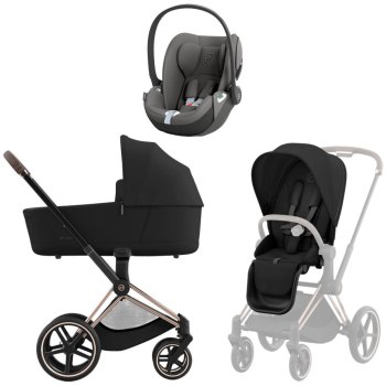 Коляска 3 в 1 Cybex Priam IV Rosegold Sepia Black и автокресло Cloud T i-Size — Mirage Grey