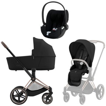 Коляска 3 в 1 Cybex Priam IV Rosegold Sepia Black и автокресло Cloud T i-Size — Sepia Black Plus