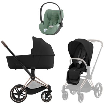 Коляска 3 в 1 Cybex Priam IV Rosegold Sepia Black и автокресло Cloud T i-Size — Leaf Green Plus