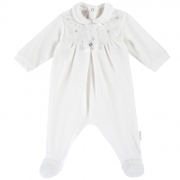 Комбинезон с бантиком Chicco для девочек, со стразами в виде сердец, цвет белый — Белый, р.62