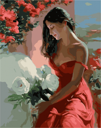 Картина по номерам ТМ Цветной 40х50 на подрамнике, арт. MG — MG1085 Девушка с белыми цветами