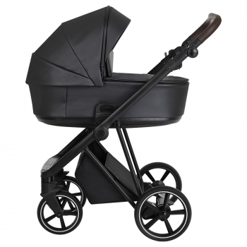Коляска 3 в 1 Roan Sol Кожа — Black Pearl/Black/руч.Тем.коричневый