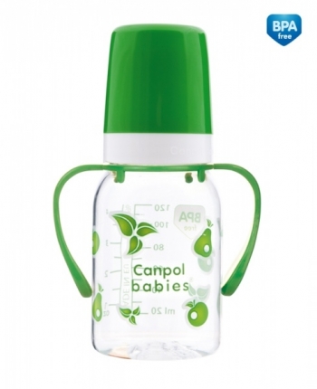 Бутылочка Canpol тритановая, с ручками, сил. соска, 3+ мес., 120 мл, арт. 11/821prz — зеленый