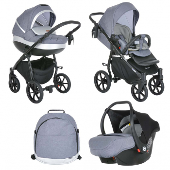 Коляска 3 в 1 Tutis Nanni (2021) — Серый+Кожа Серебро