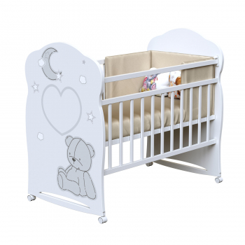 Детская кроватка ВДК "Bear and moon" (колесо-качалка) ЛДСП — Белый