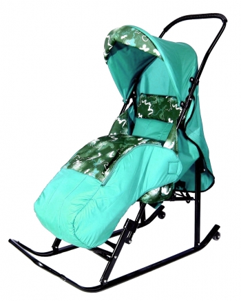 Санки-коляска RT Шустрик-Имго-6 на колесиках с горизонтальным положением спинки — бирюза