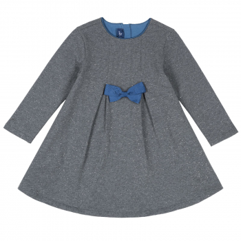Платье Chicco, длинный рукав, с синим бантом, цвет тёмно-серый (ошибка)