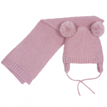Шапка с шарфом Chicco для девочек, с помпонами, цвет розовый