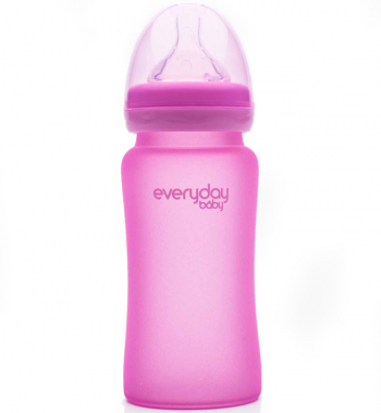 Стеклянная бутылочка с индикатором температуры и защитным силиконовым покрытием Everyday Baby 240 мл