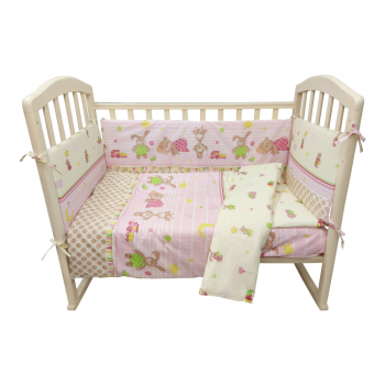 Комплект в кроватку ALIS 6 предметов "Зверята с игрушками" — розовый