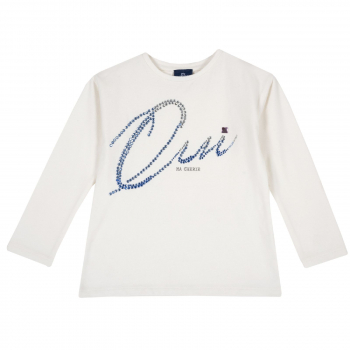 Лонгслив Chicco принт Стразы, для девочек, цвет белый