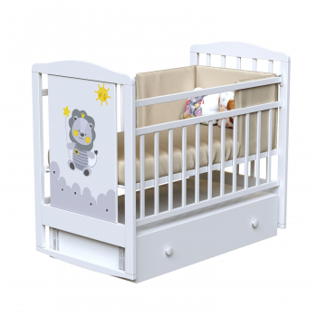 Детская кроватка ВДК "Happy lion" (маятник) массив березы — Белый