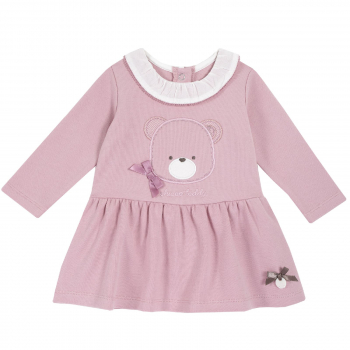 Платье Chicco, принт мишка, длинный рукав, цвет розовый — Розовый, р.80