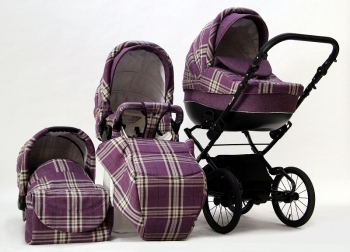 Коляска 3 в 1 Farfello Fly-Line — FY7 сиреневый клетка