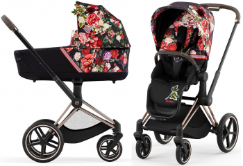 Коляска 2 в 1 Cybex Priam IV (шасси Rosegold) — Spring Blossom Dark