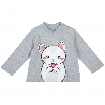 Лонгслив Chicco принт Котенок, для девочек, цвет светло-серый — Светло-серый, р.92