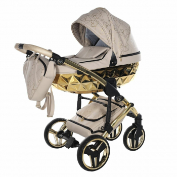 Коляска 2 в 1 Junama Diamond Heart — JH-07 бежевая кожа/золотой короб/рама золото