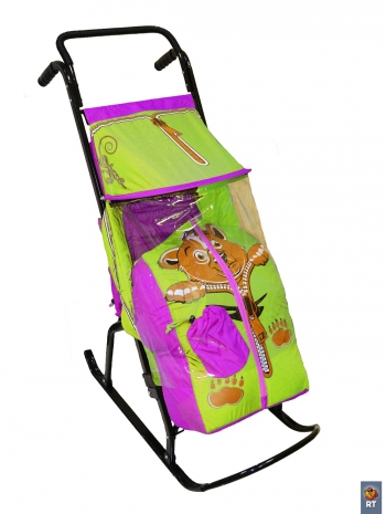 Санки-коляска RT "Снегурочка-2-Р" "МЕДВЕЖОНОК" — сиреневый-салатовый